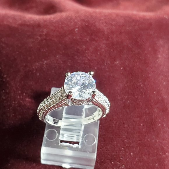 Xena Engagement Ring - 18K Platinum Plated Copper - Pave CZ- Crown Setting. - Picture 9 of 16